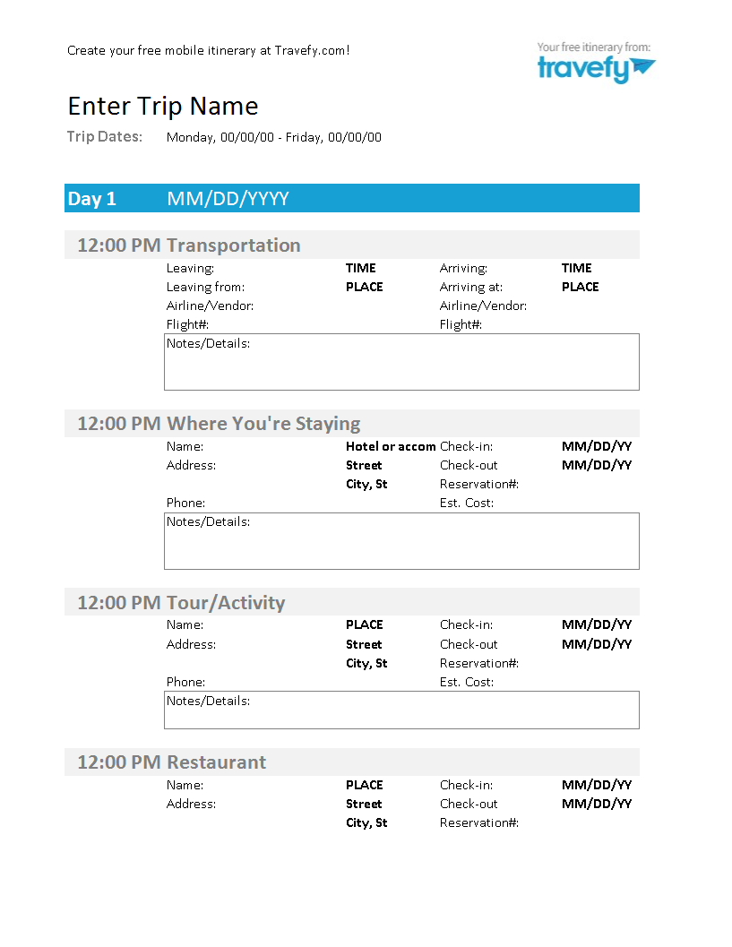 Travel Itinerary sample main image