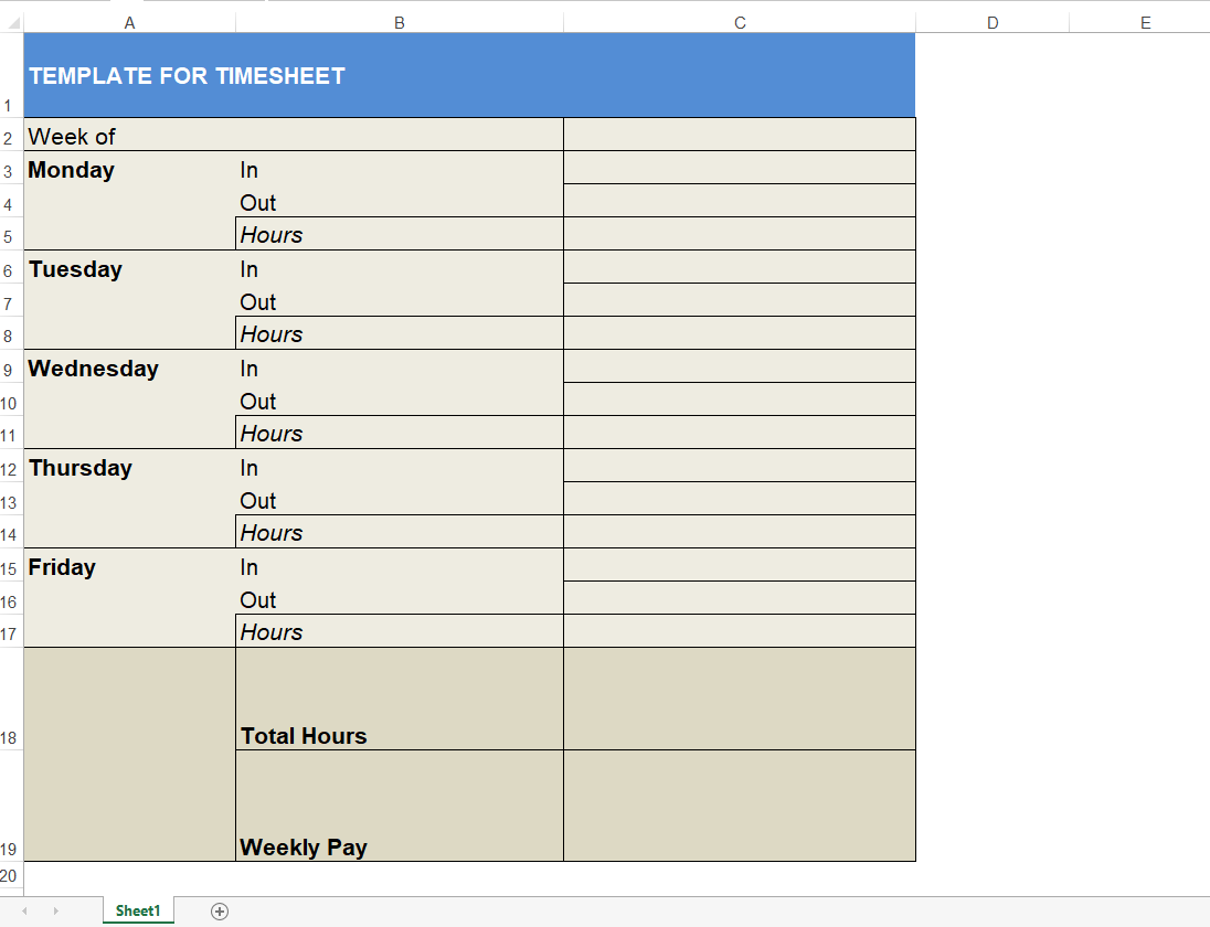 Weekly Timesheet Template Excel Templates At