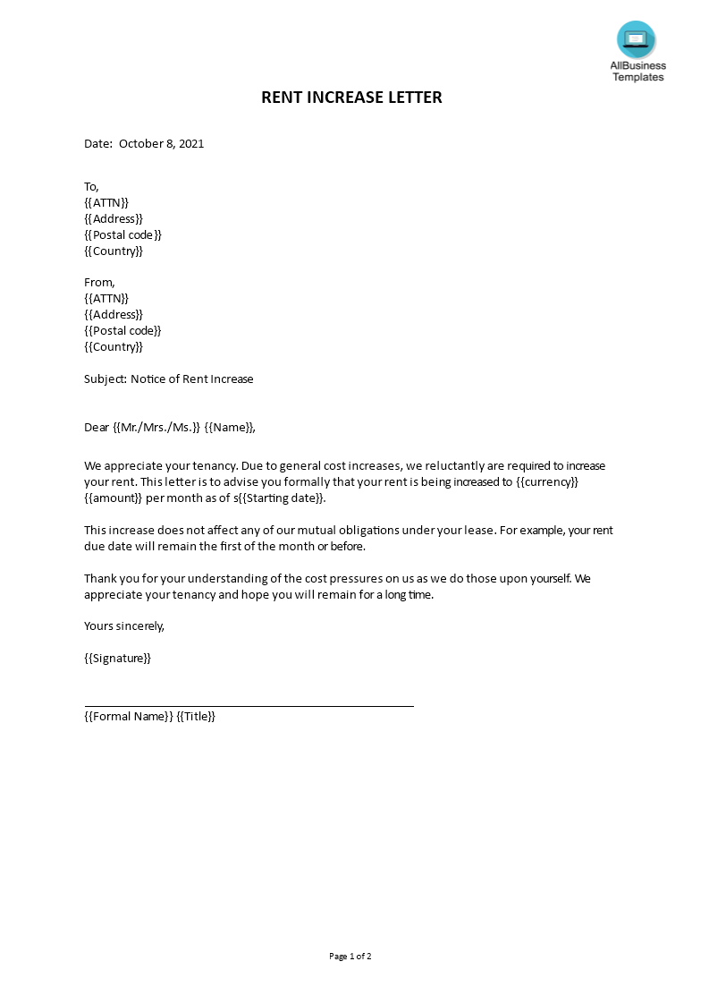 Libreng Rent Increase Letter