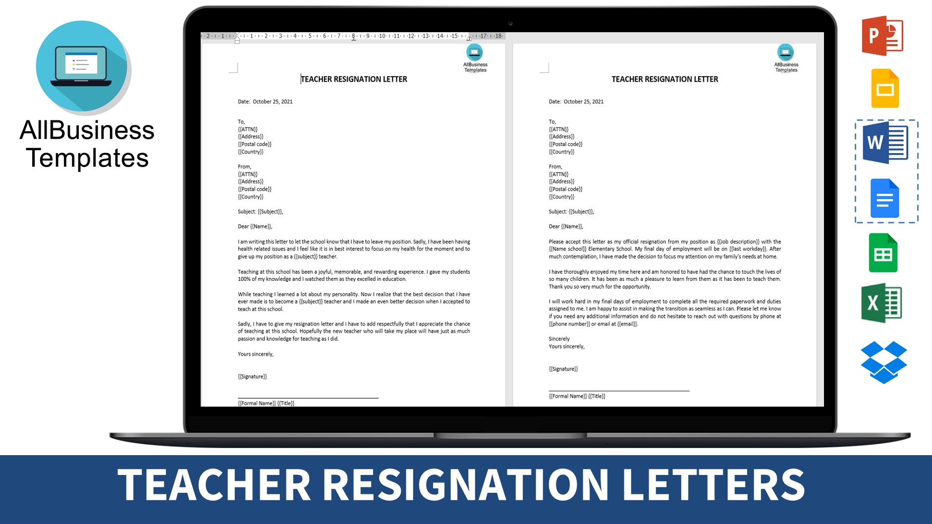 teacher resignation letter template