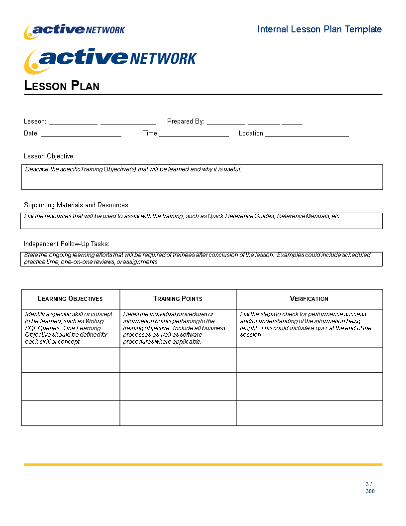 internal lesson plan word modèles