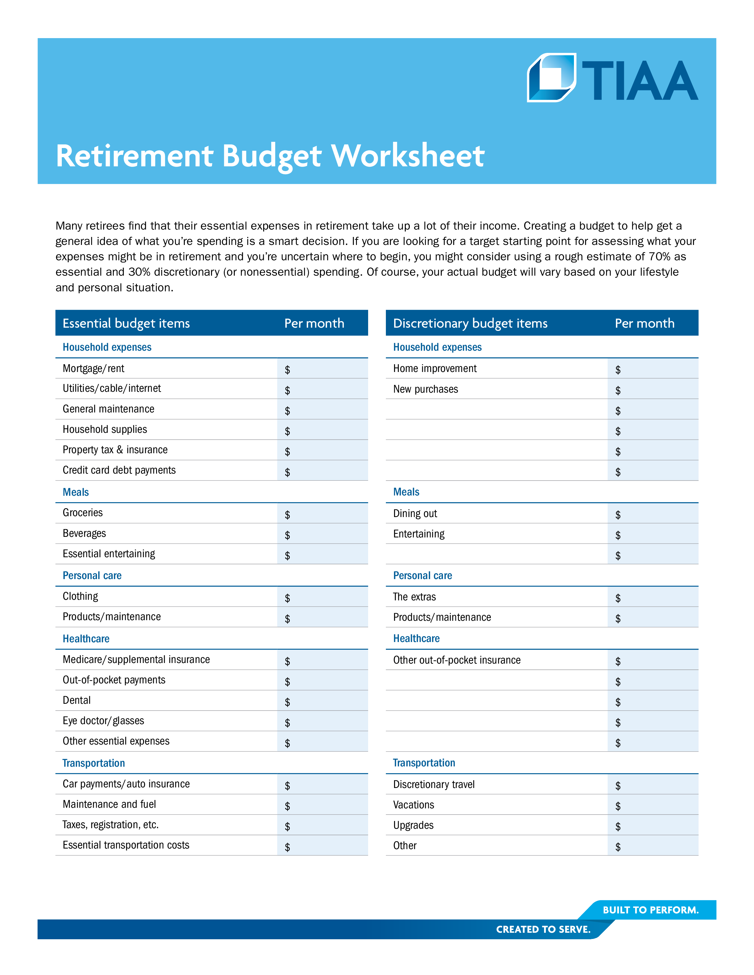 Retirement Budget Worksheet Templates At Allbusinesstemplates