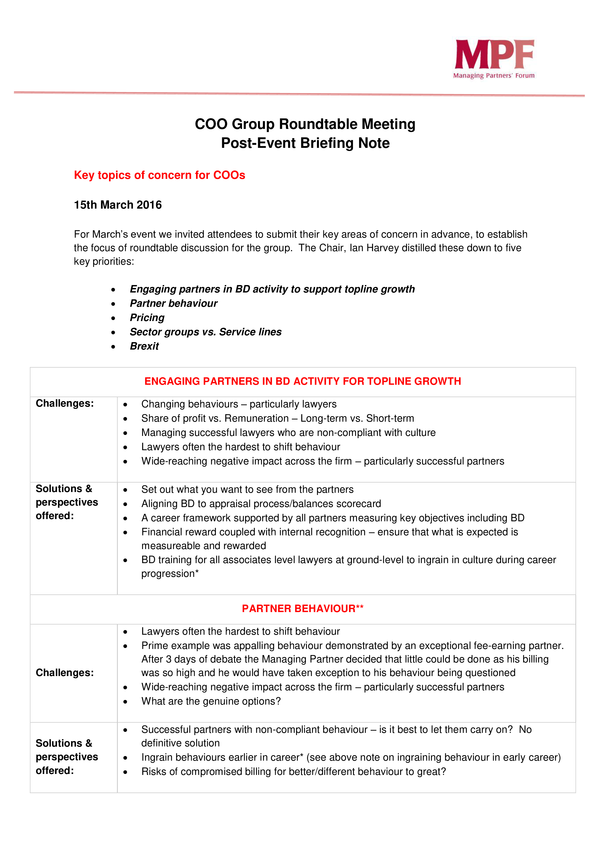 Event Briefing Note 模板