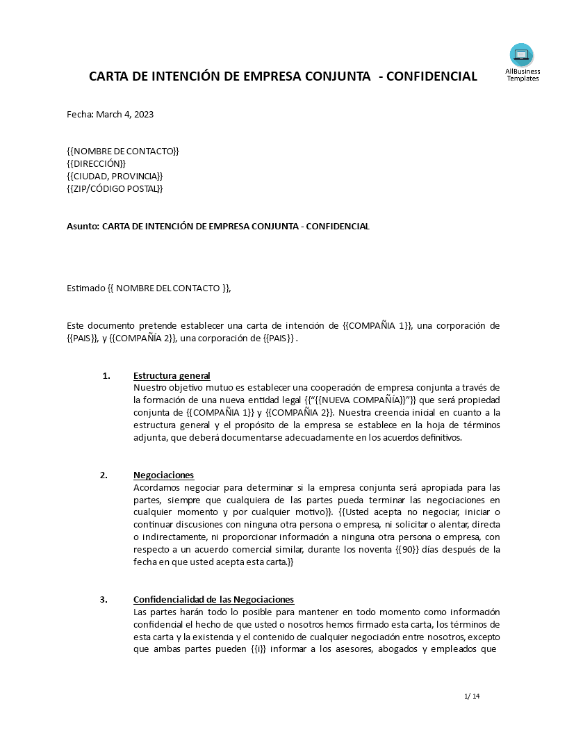 plantilla de carta de intención de empresa conjunta Hauptschablonenbild