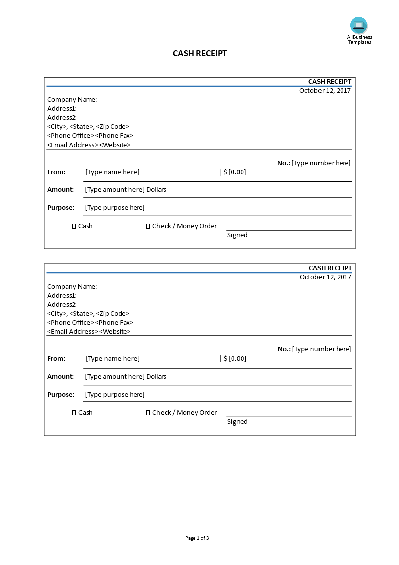 cash receipt template