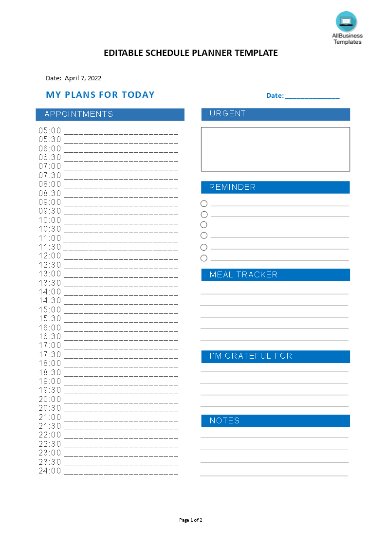 editable schedule planner modèles