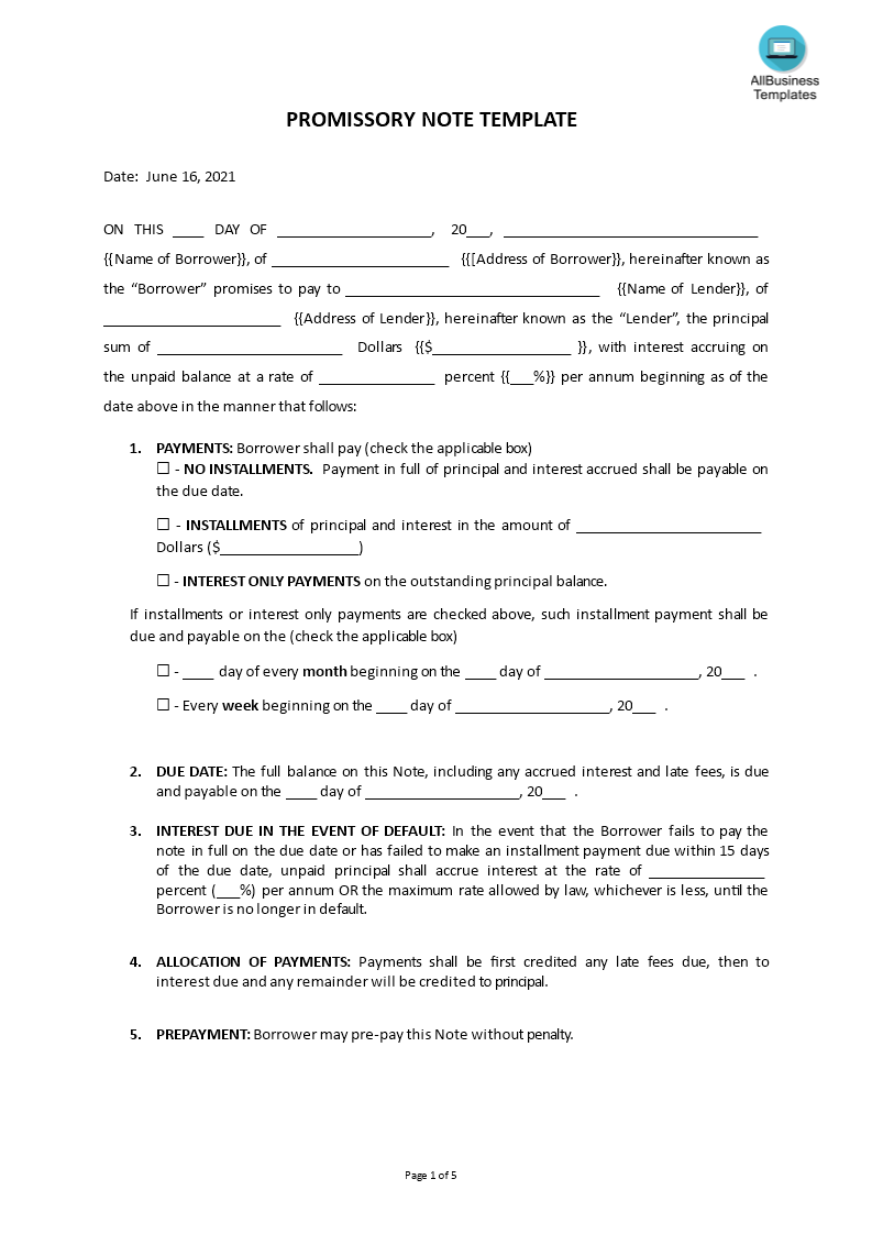 Free Promissory Note Template  Templates at allbusinesstemplates In File Note Template Legal