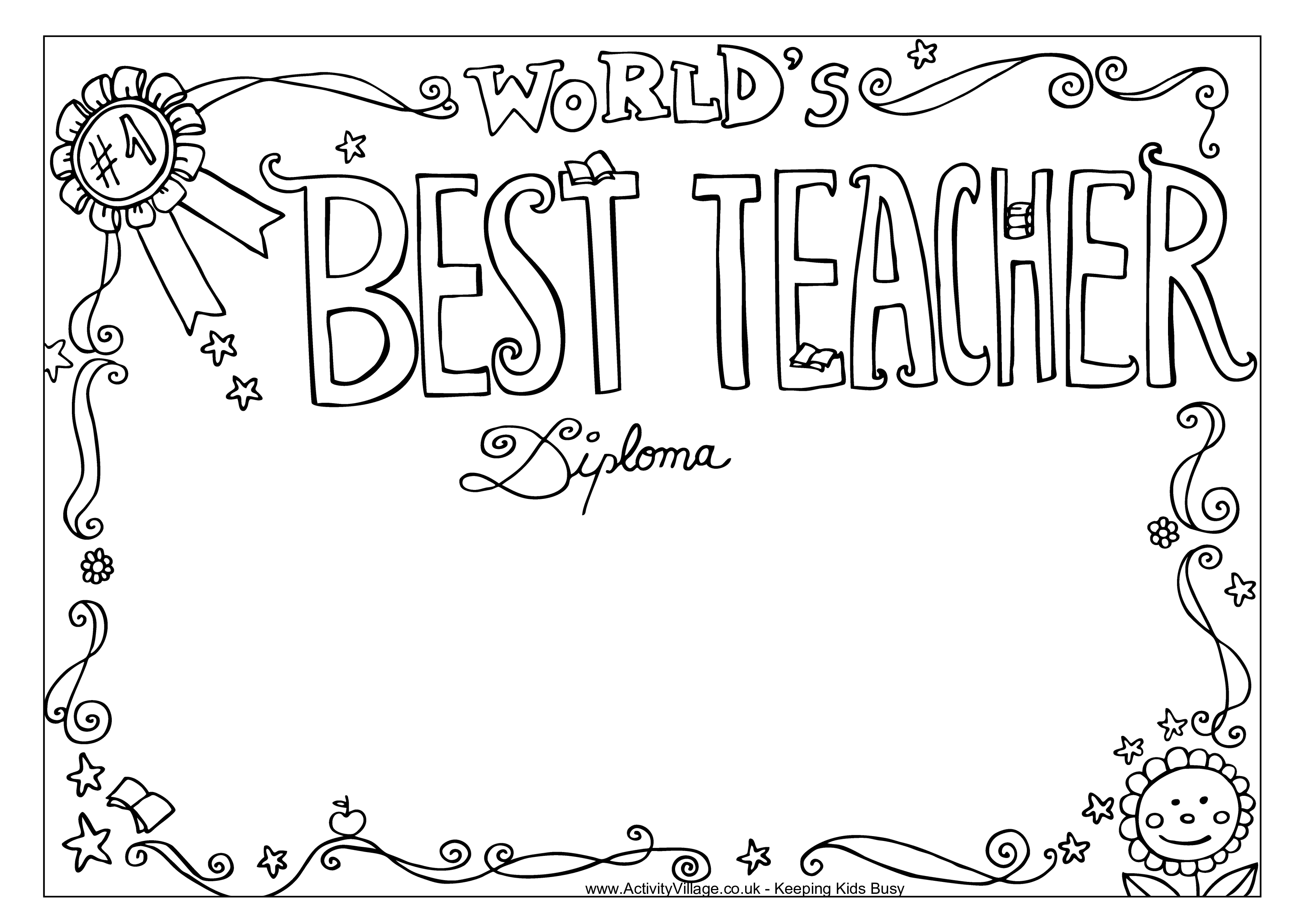 diploma template: worlds best teacher voorbeeld afbeelding 