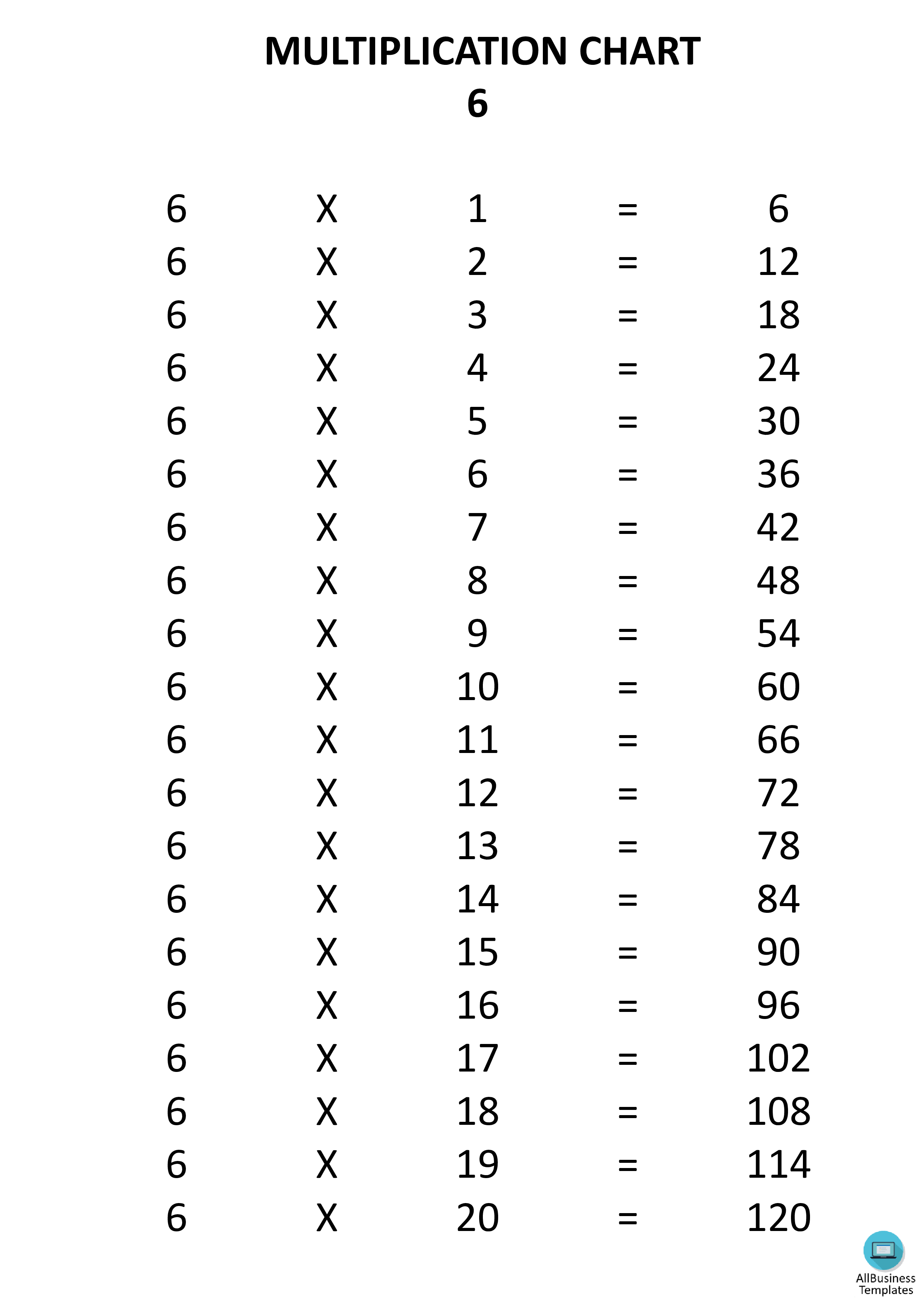 X6 Times Table Chart | Templates at allbusinesstemplates.com2481 x 3508