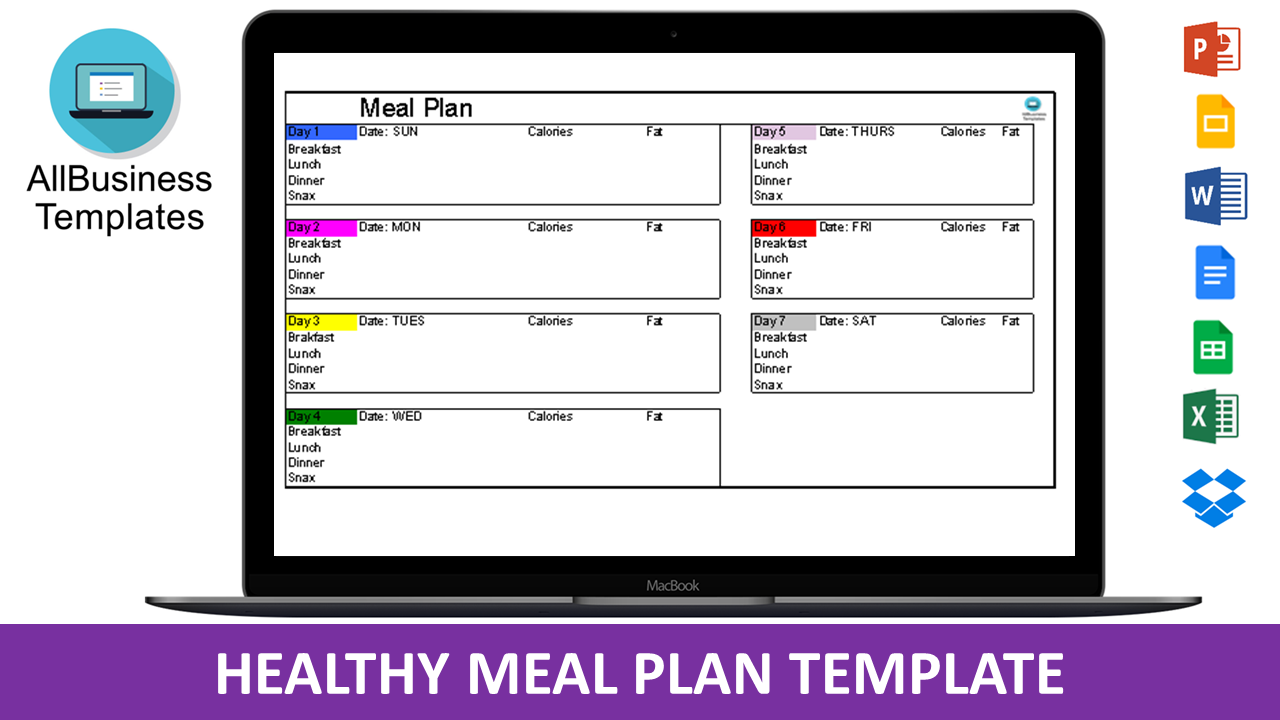 healthy meal plan excel template Hauptschablonenbild