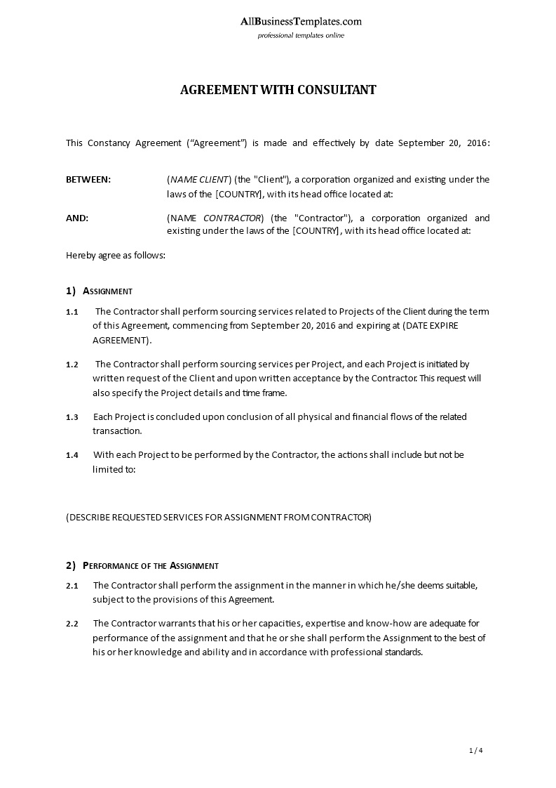 consultancy agreement modèles