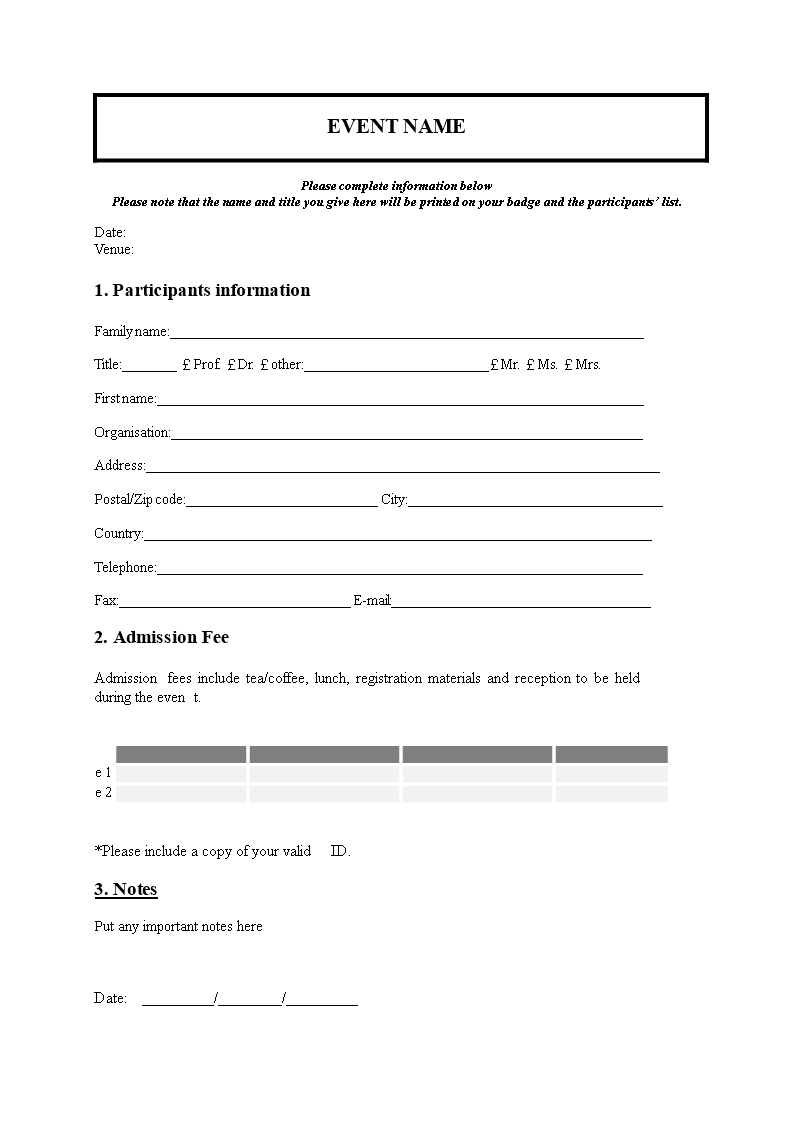 Registration Form Template / Pick Free Download Blank Summer Camp In Camp Registration Form Template Word