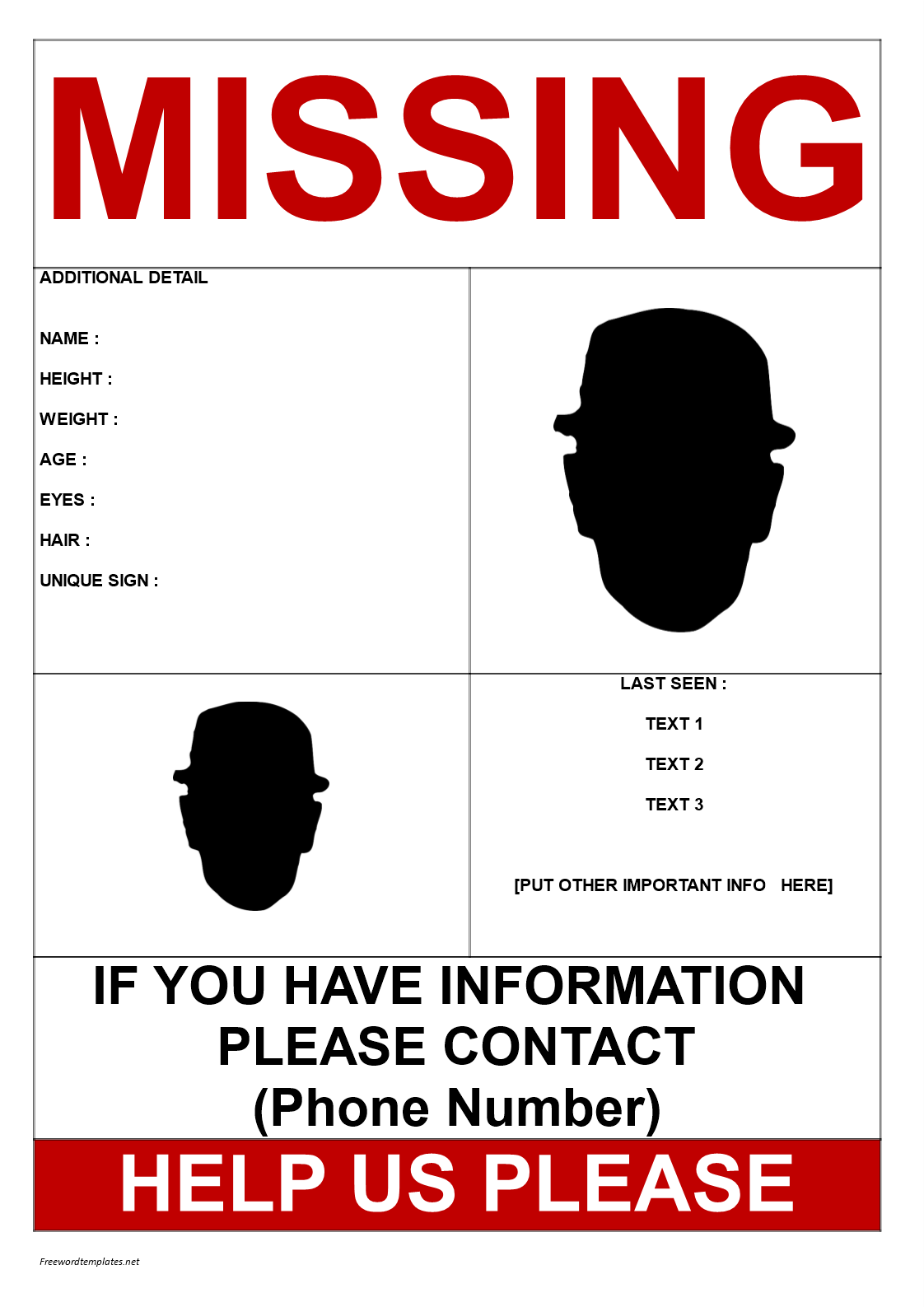 missing person template 2 pics a3 size modèles