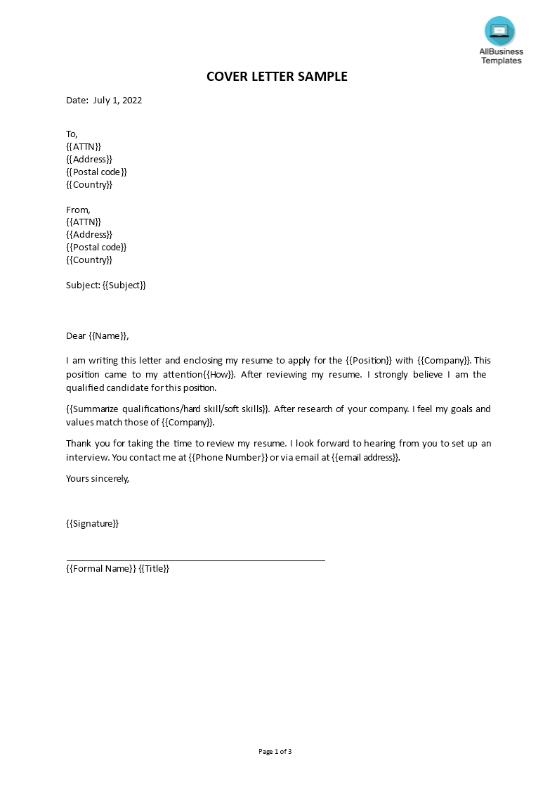 cover letter sample pdf modèles