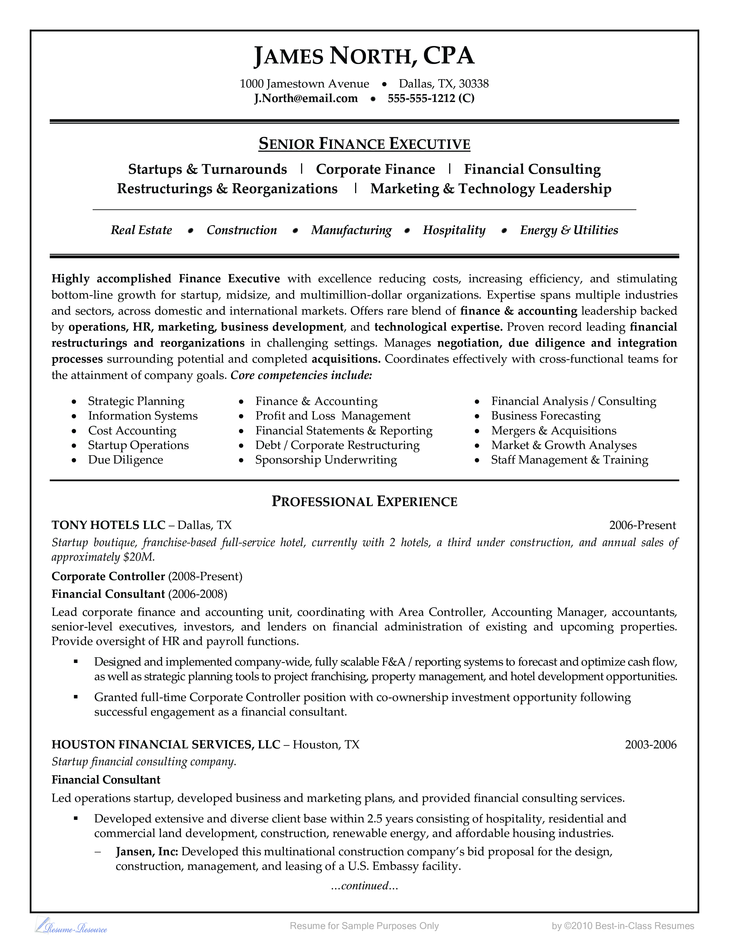 Financial Consultant Resume Example 模板