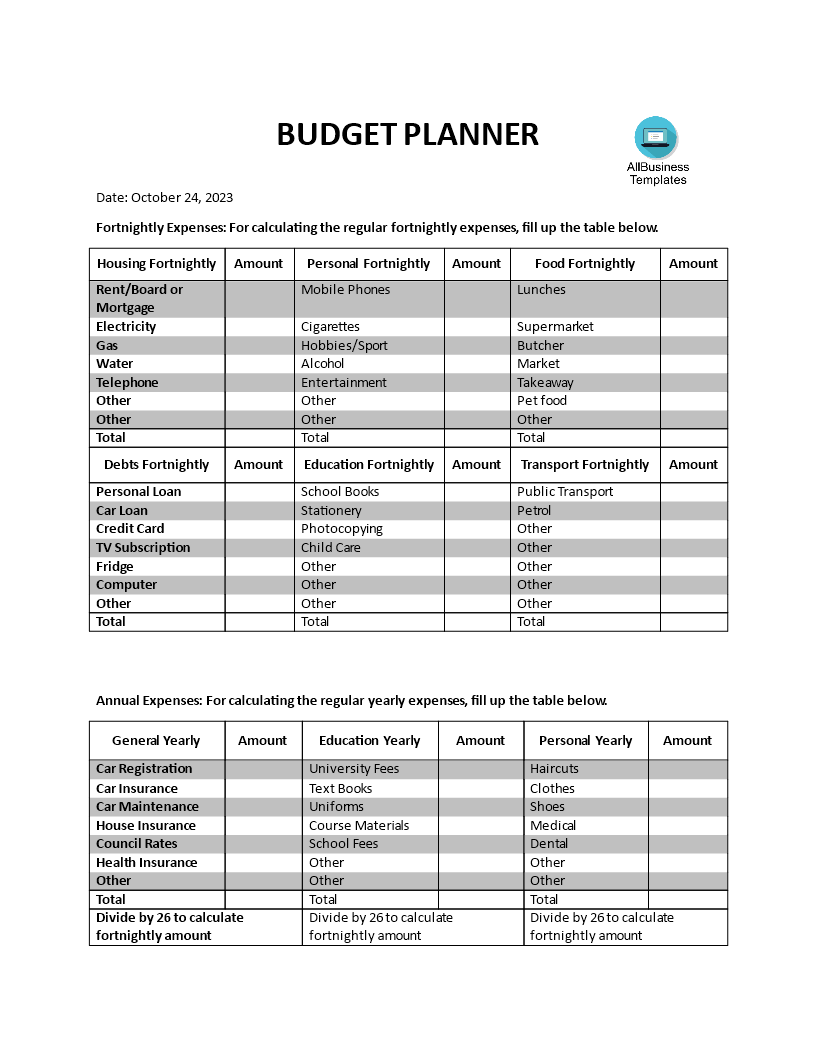 Gratis Budgetplanner afdrukbaar