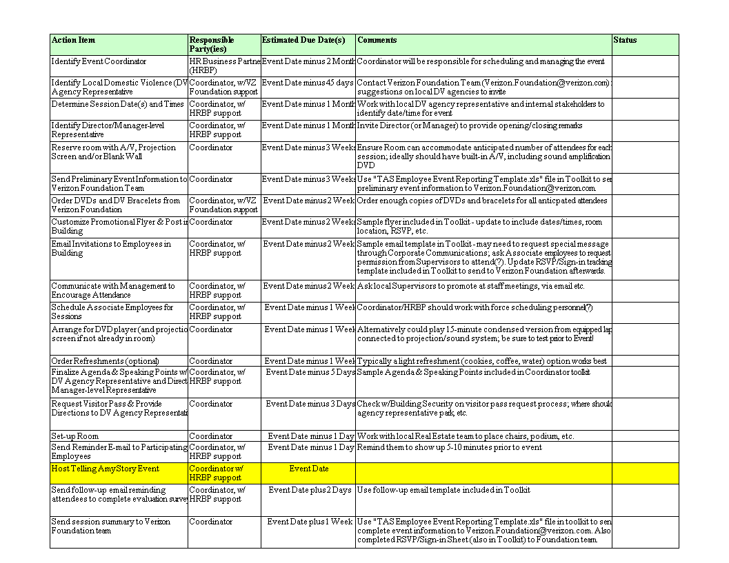 employee event planning template