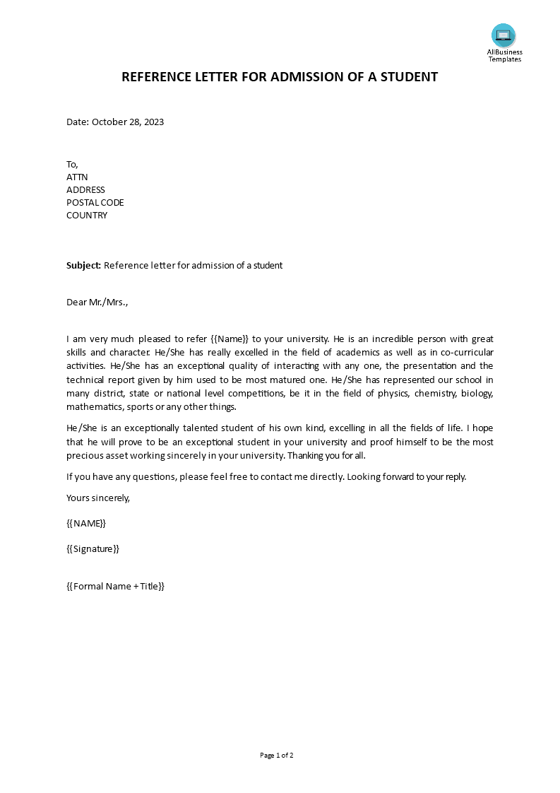 student reference letter voorbeeld afbeelding 