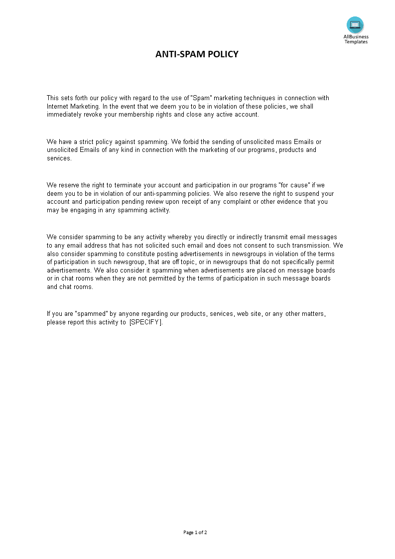anti spam policy template