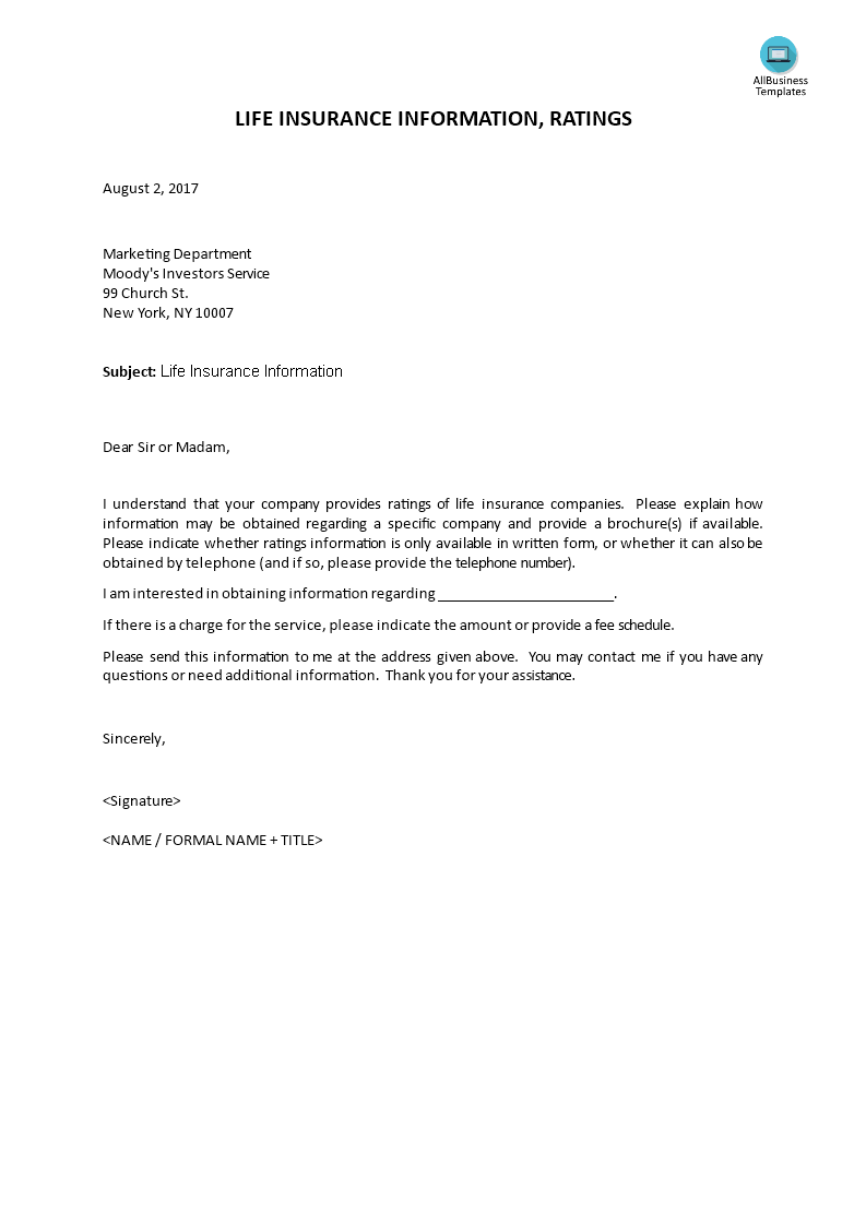 life insurance investor information letter modèles