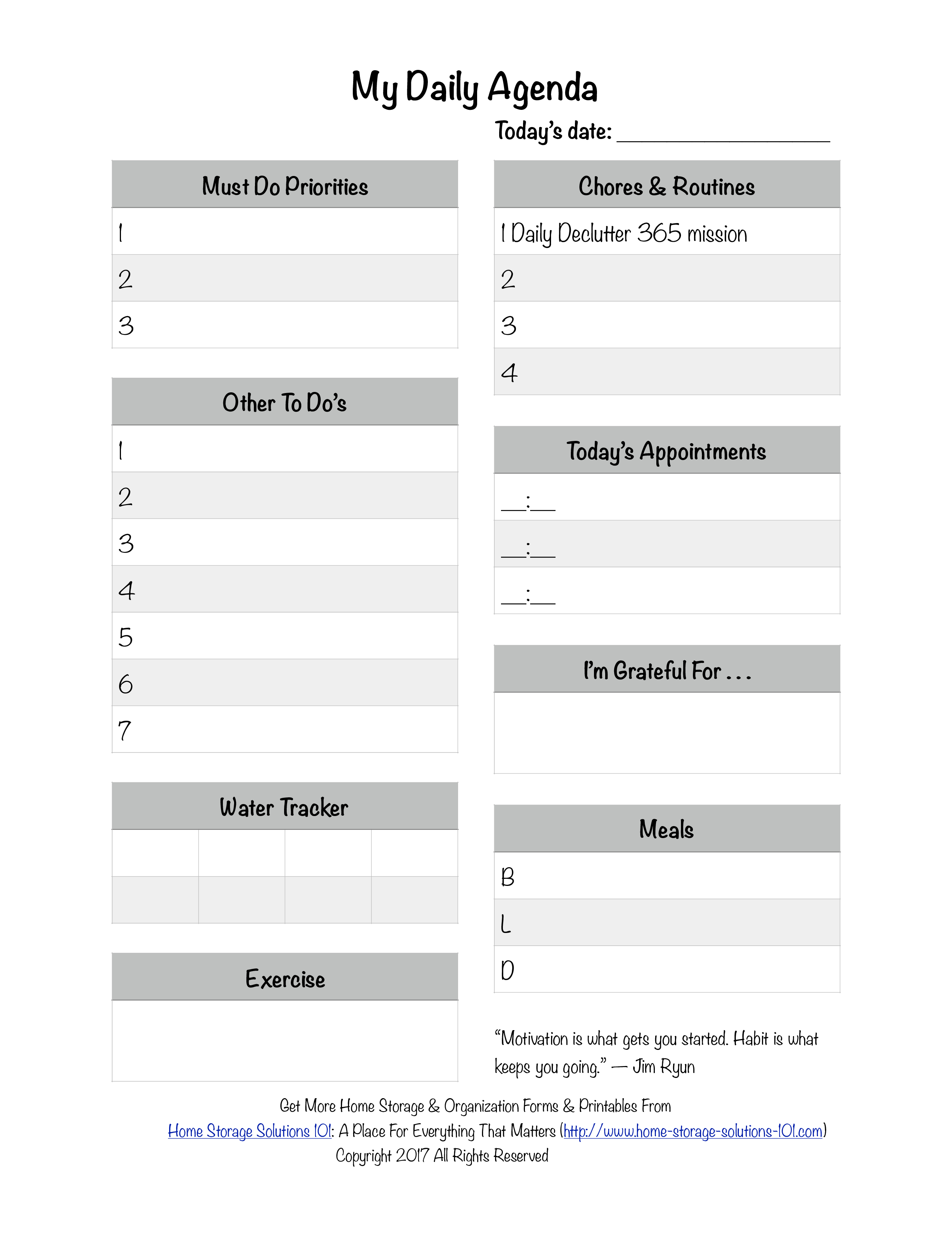 Printable Daily Agenda 模板