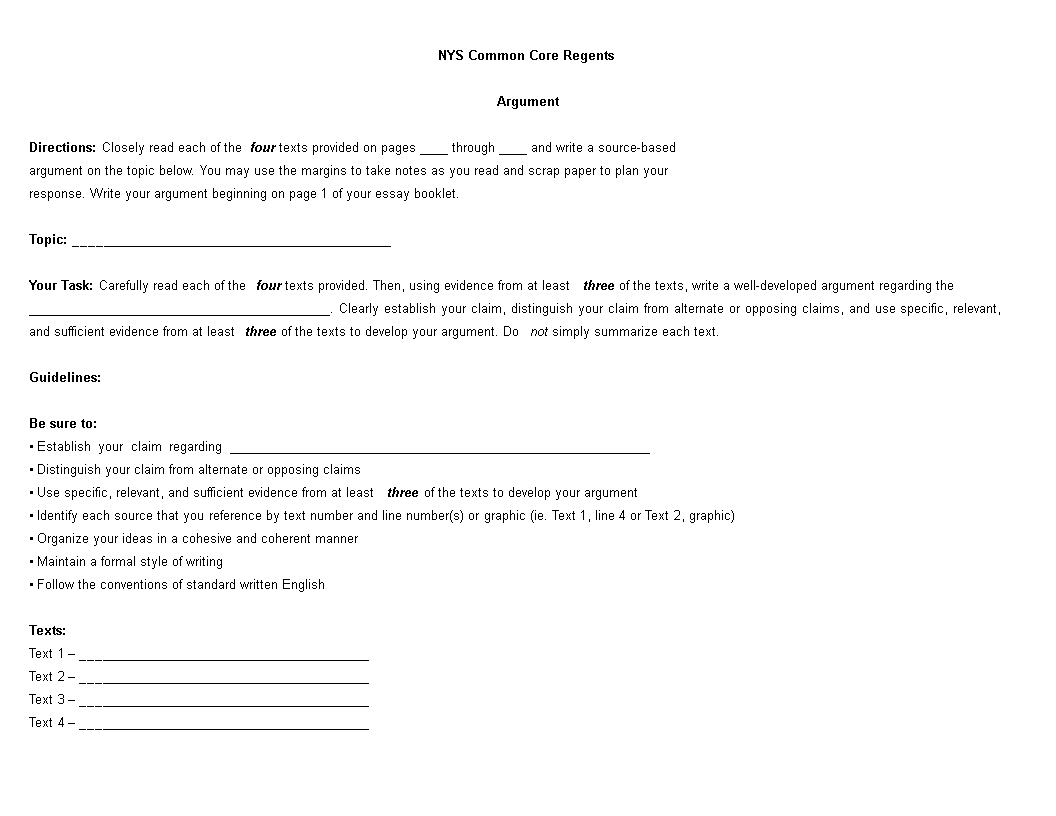 Common Core Argumentative Essay 模板