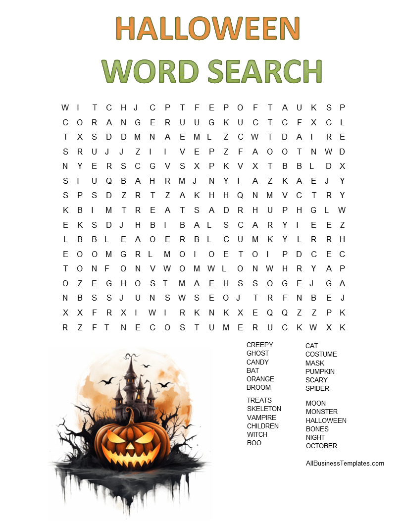 halloween word search Hauptschablonenbild