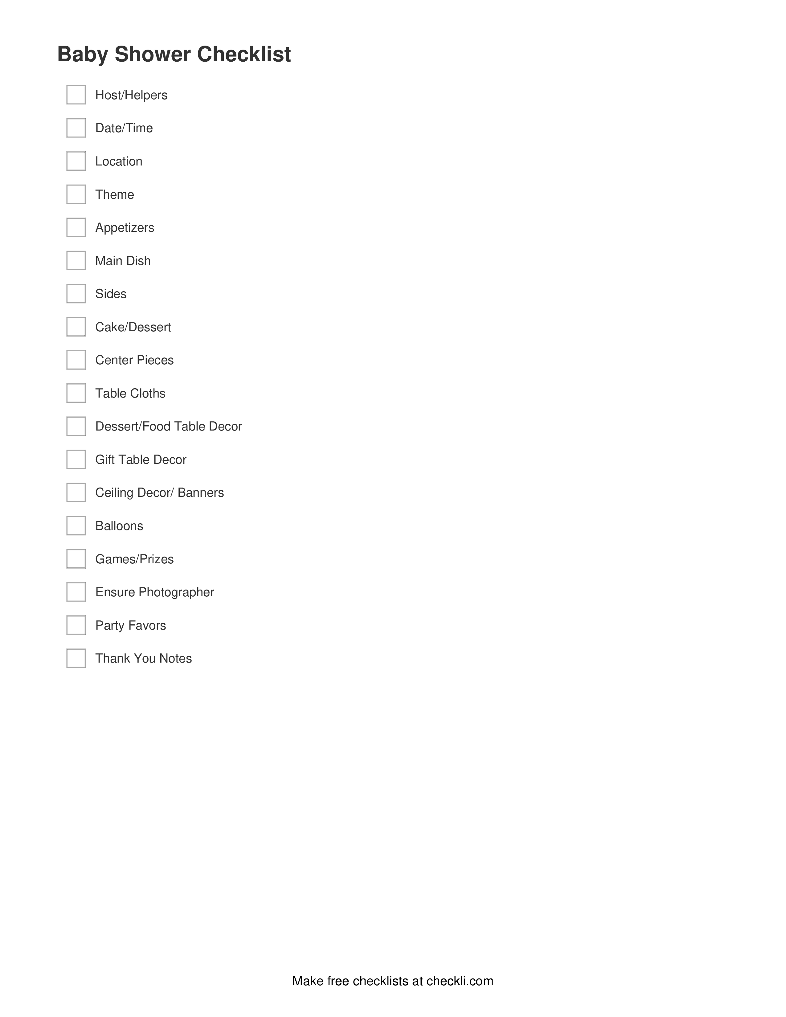 Baby Shower Items Checklist main image
