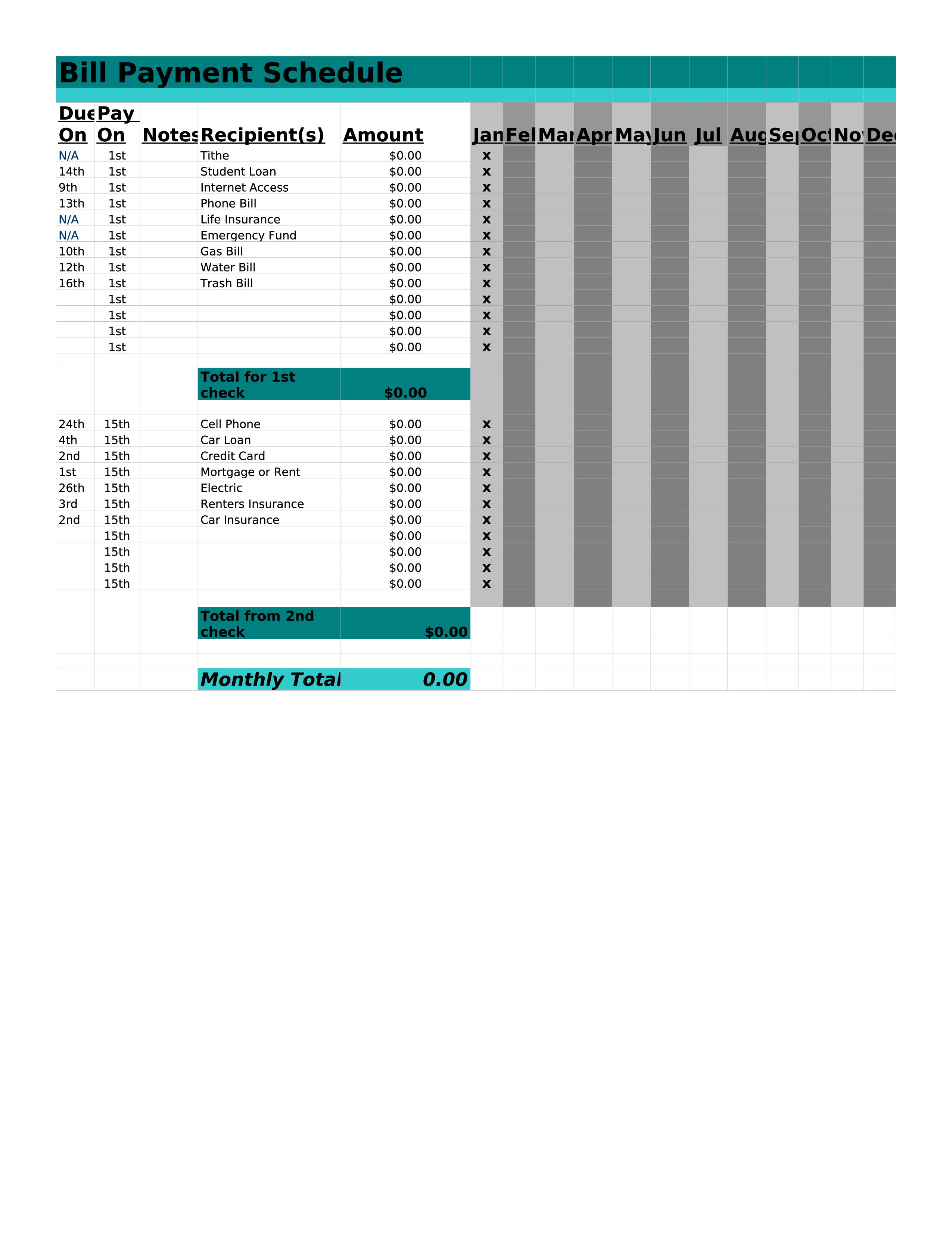 printable bill payment schedule voorbeeld afbeelding 