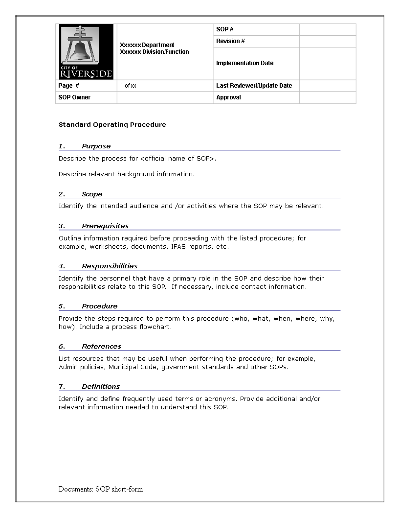 Basic Standard Operating Procedure Templates At Allbusinesstemplates