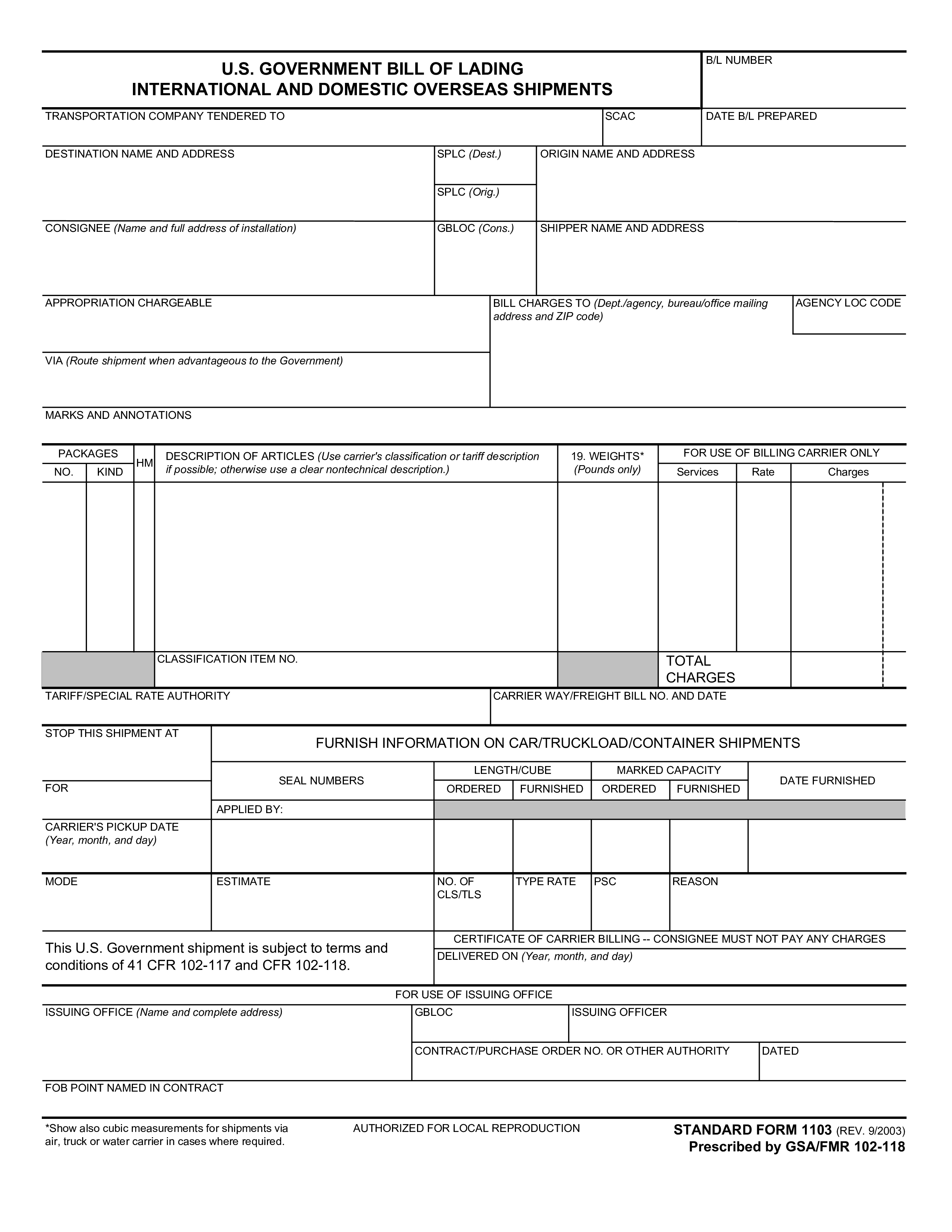 Bill of Lading Voorbeeld 模板