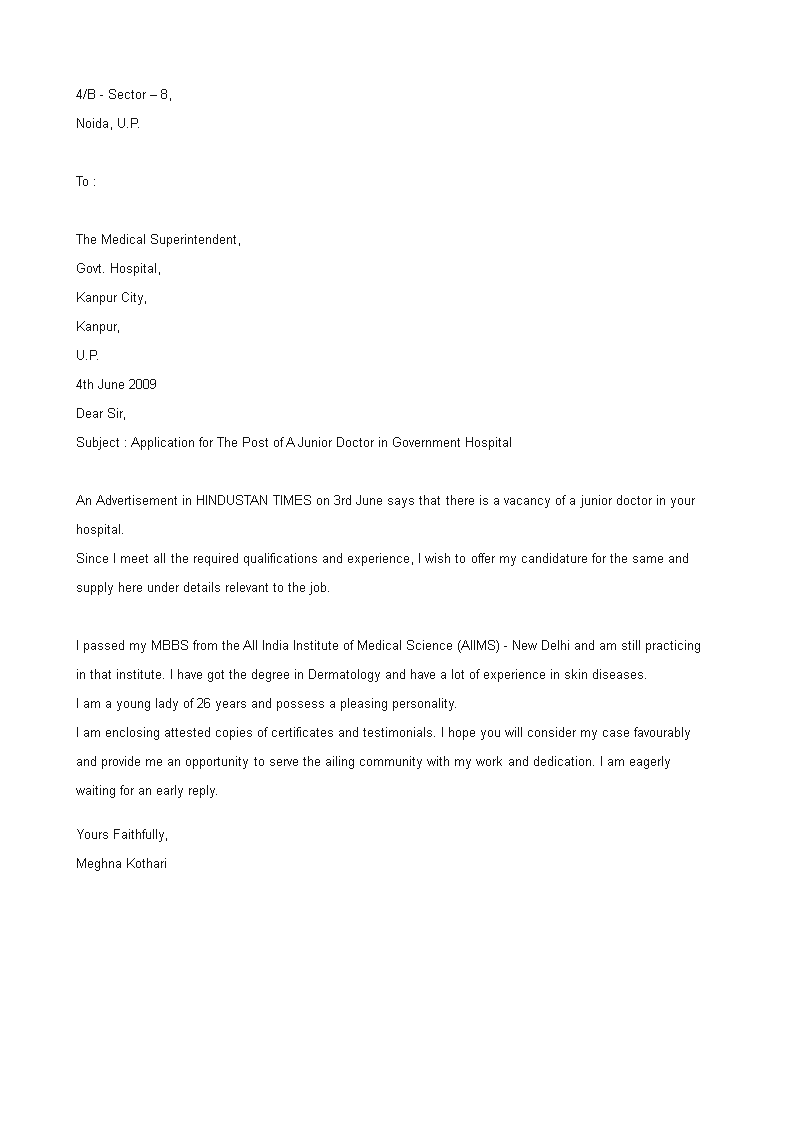 junior doctor cover letter example