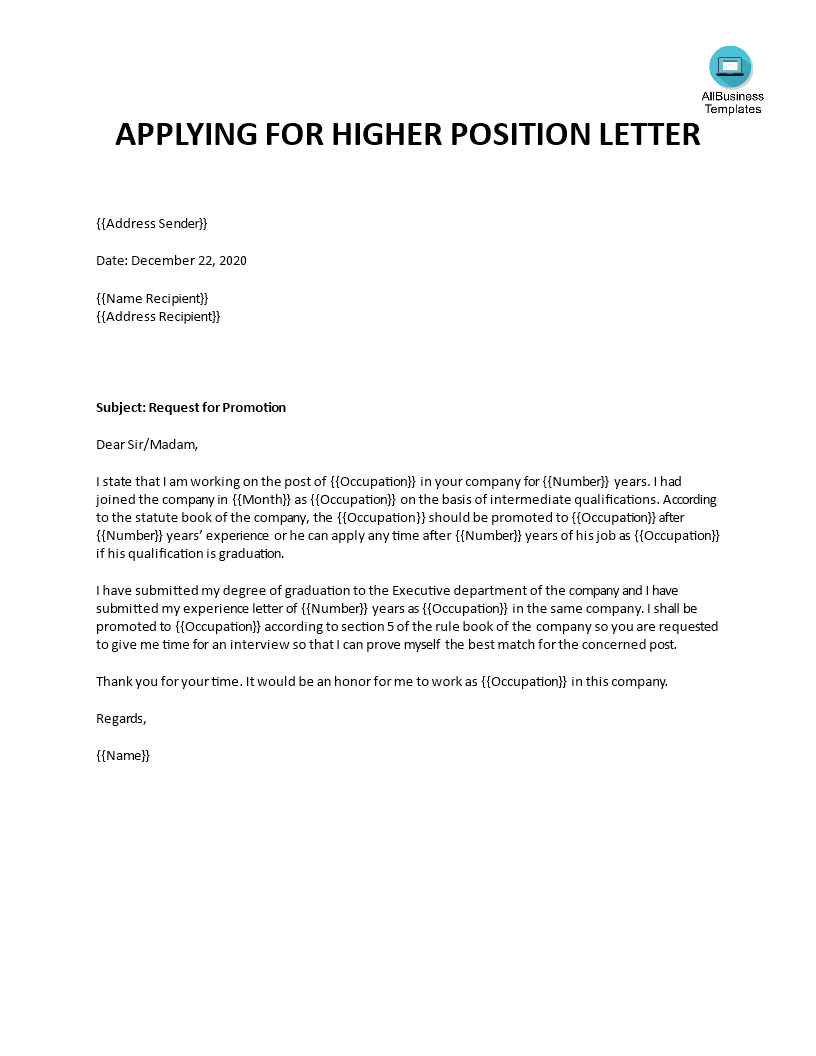 applying for higher position letter modèles