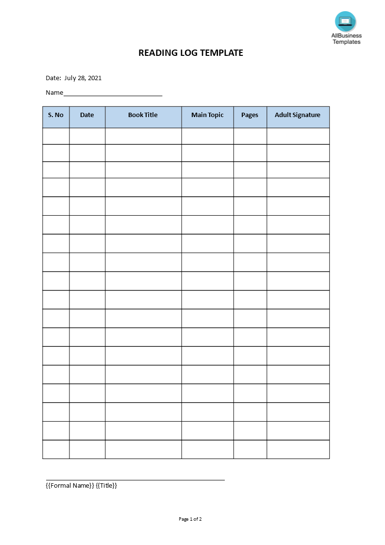 Reading Log Template main image