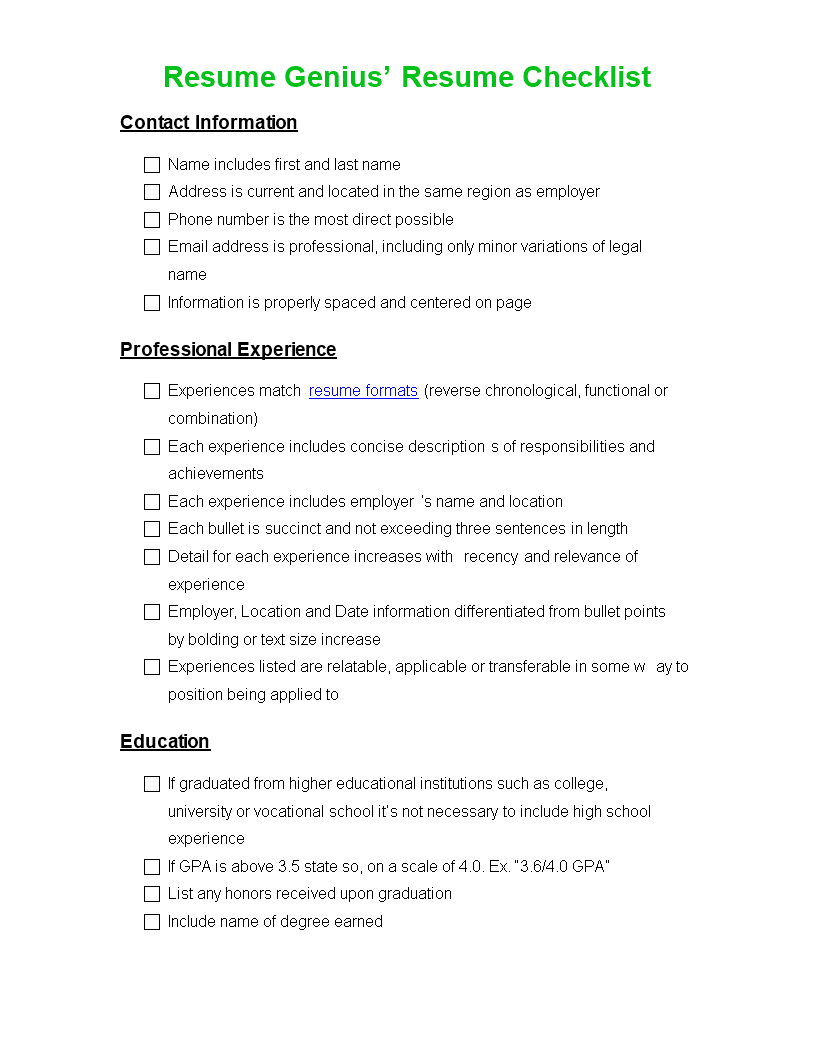 Resume Genius’S Resume Checklist main image