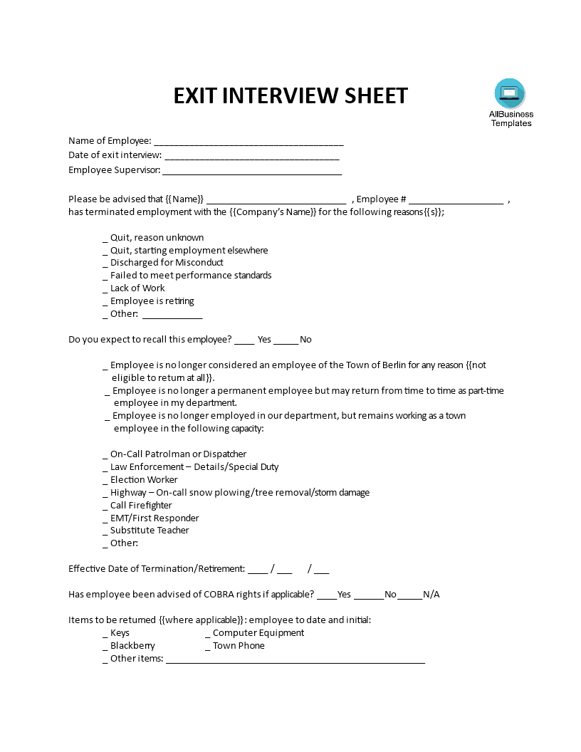 Exit Interview Sheet main image