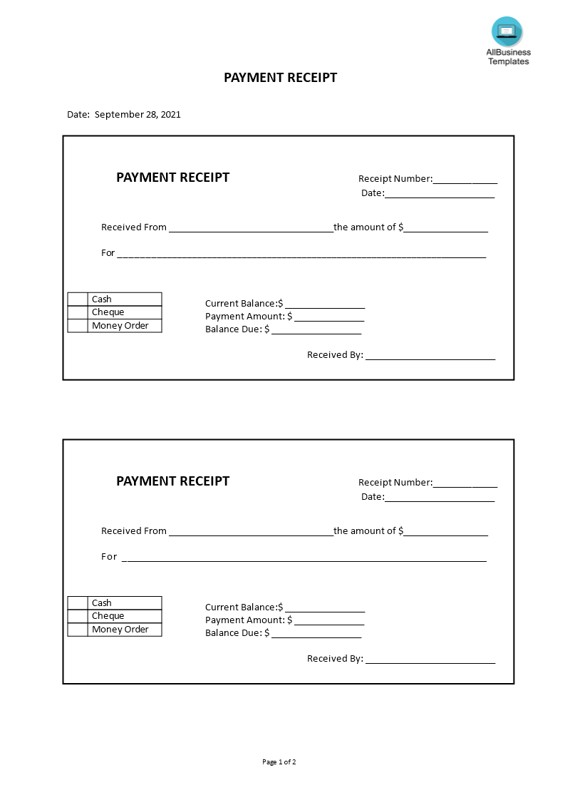 cash receipt of payment Hauptschablonenbild