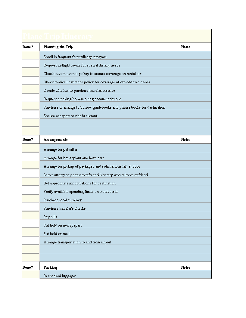 plane trip itinerary Hauptschablonenbild