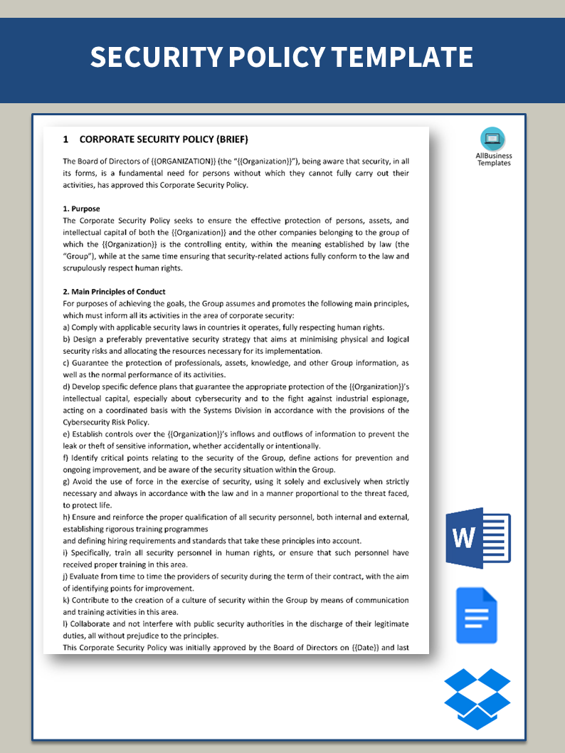 corporate security policy template