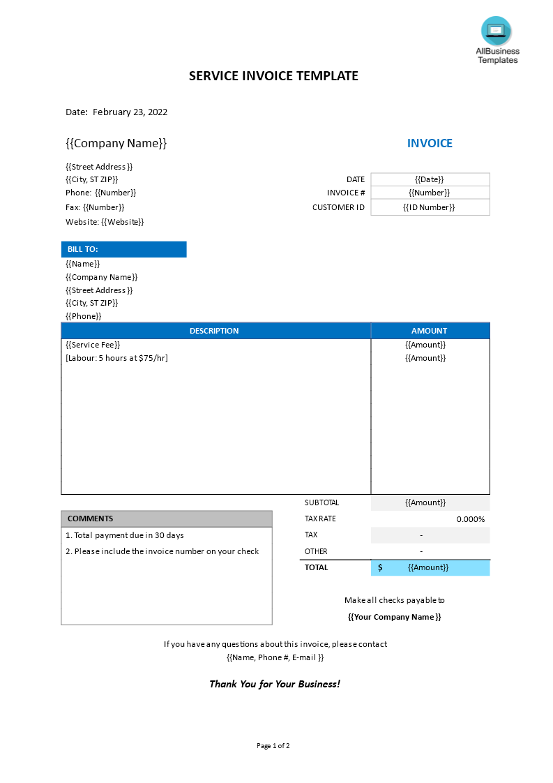 service invoice template voorbeeld afbeelding 
