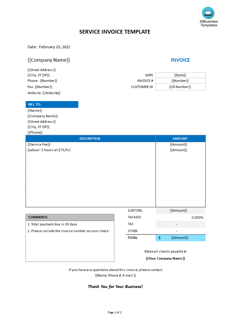 service invoice template Hauptschablonenbild