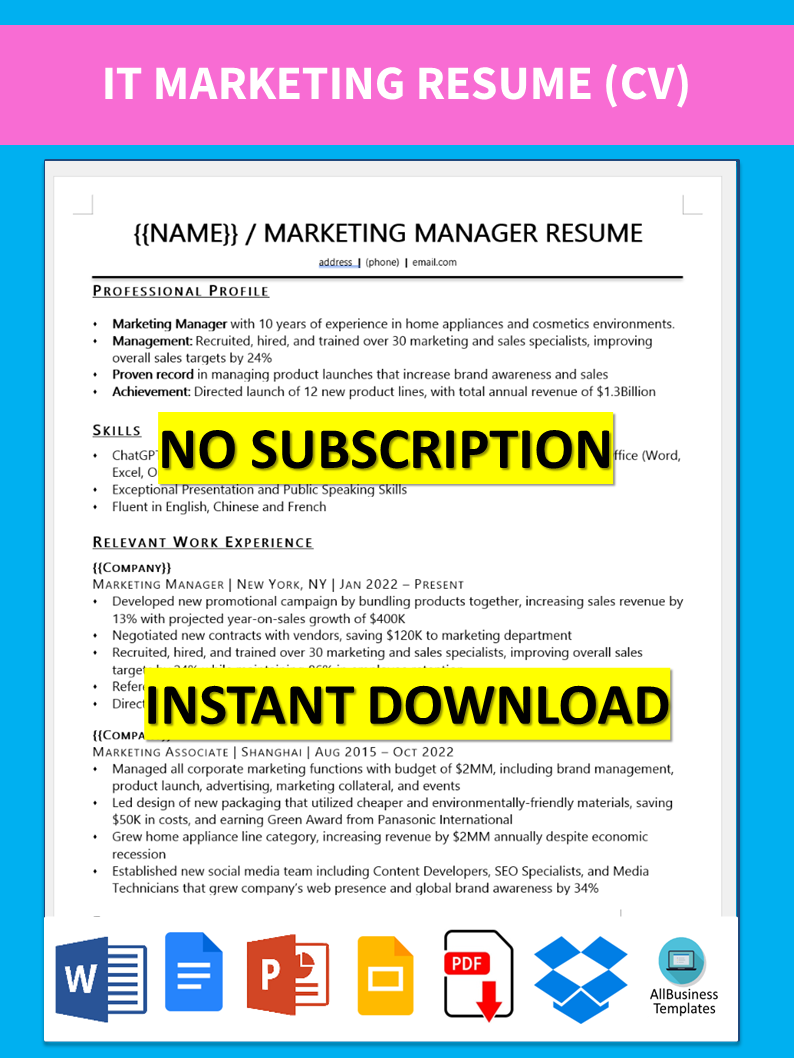 It Marketing Resume Sample main image