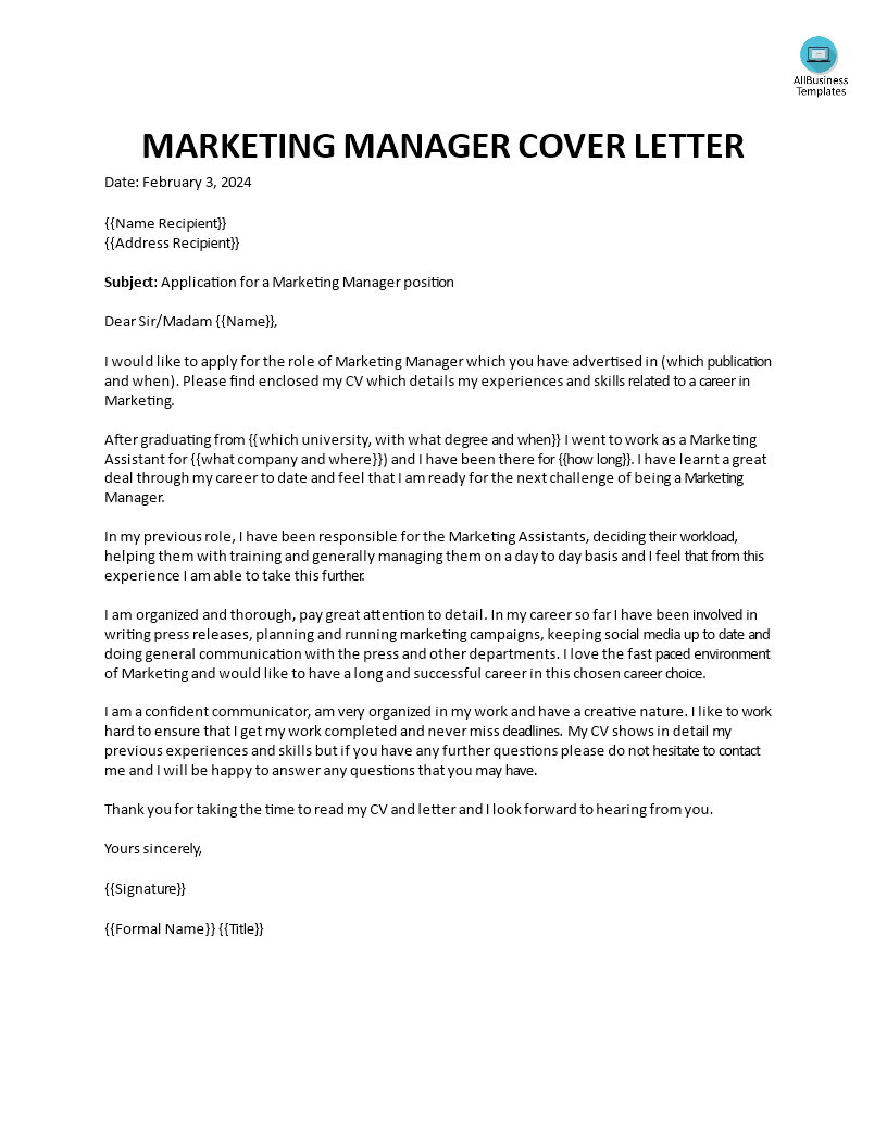 marketing manager cover letter pdf