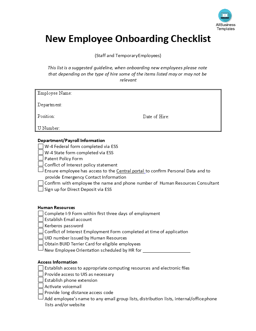 On Boarding Checklist for New Employee main image