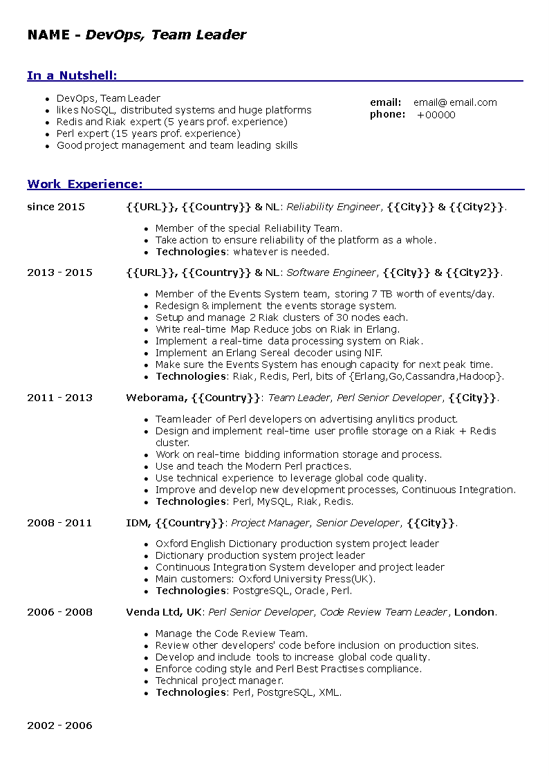 Senior Curriculum Vitae main image