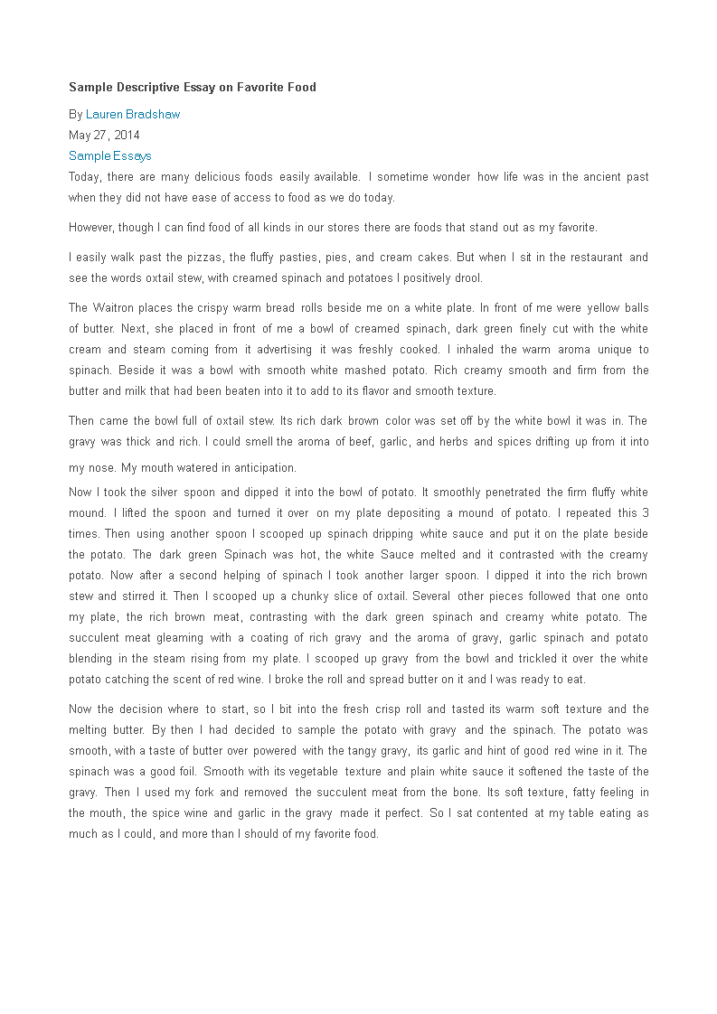 food favorite descriptive essay sample template