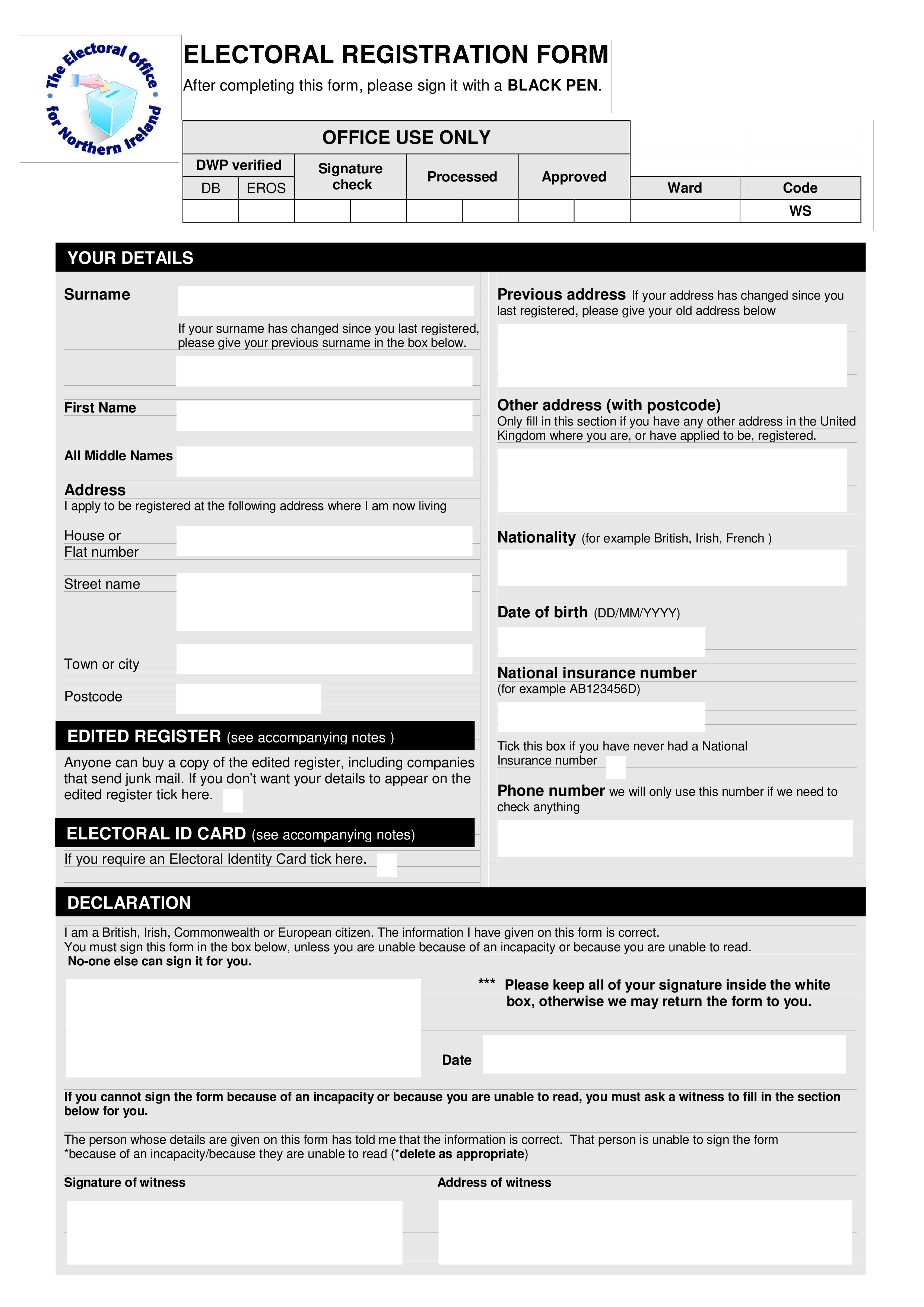 electoral registration form printable template