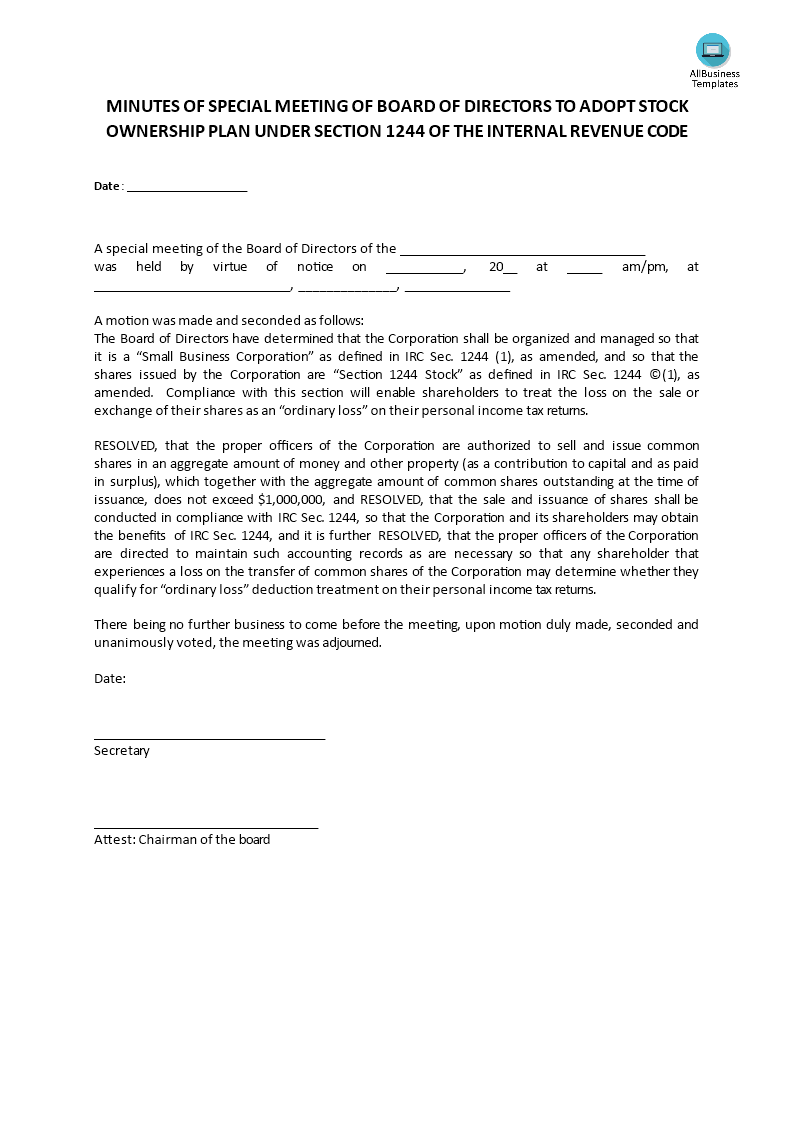 stock approval by board voorbeeld afbeelding 