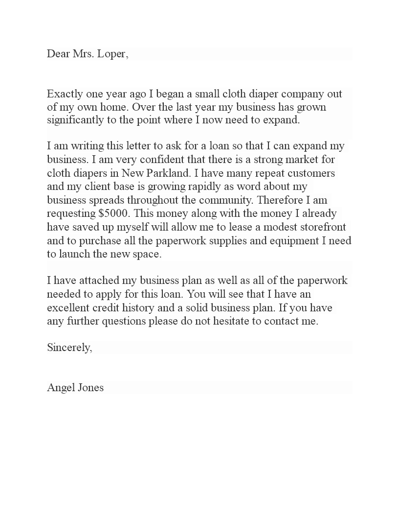 professional loan application letter template