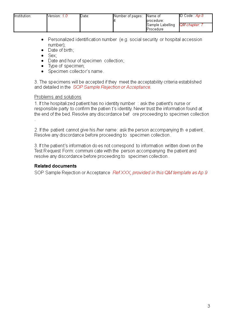 sample labelling laboratory sop template